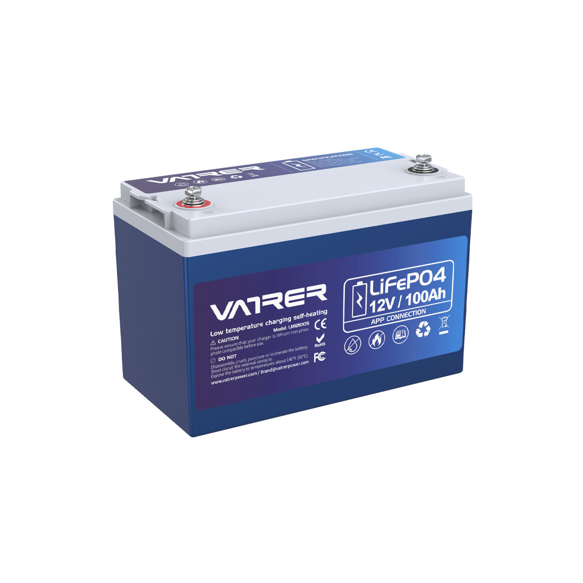 Vatrer 12V 100AH LiFePO4 Lithium Battery with APP Monitoring & Self-He- Vatrer