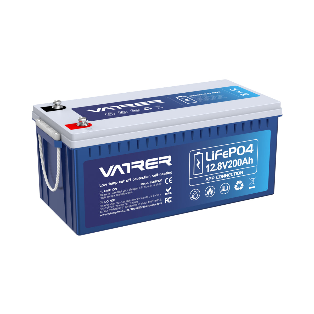 Vatrer 12V 200Ah Bluetooth LiFePO4 Lithium Battery with Self-Heating,  Built-in 200A BMS, Low Temp Cut-Off Lithium Batteries