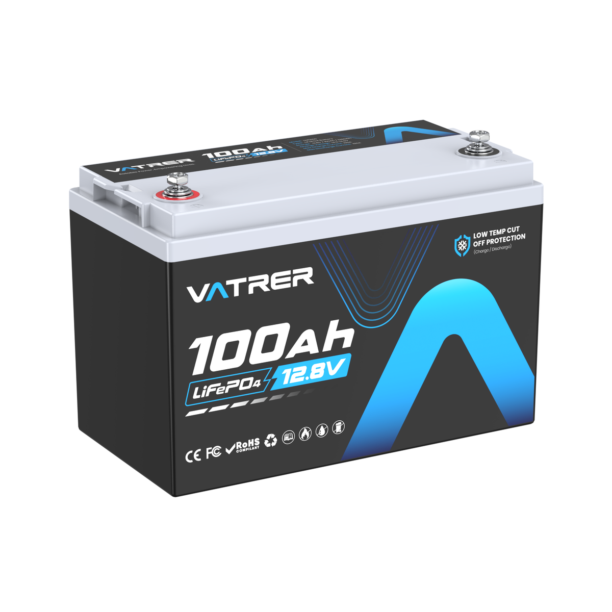 Vatrer 12V 100Ah Low Temp Cutoff LiFePO4 Lithium Battery Group 31 Size 11