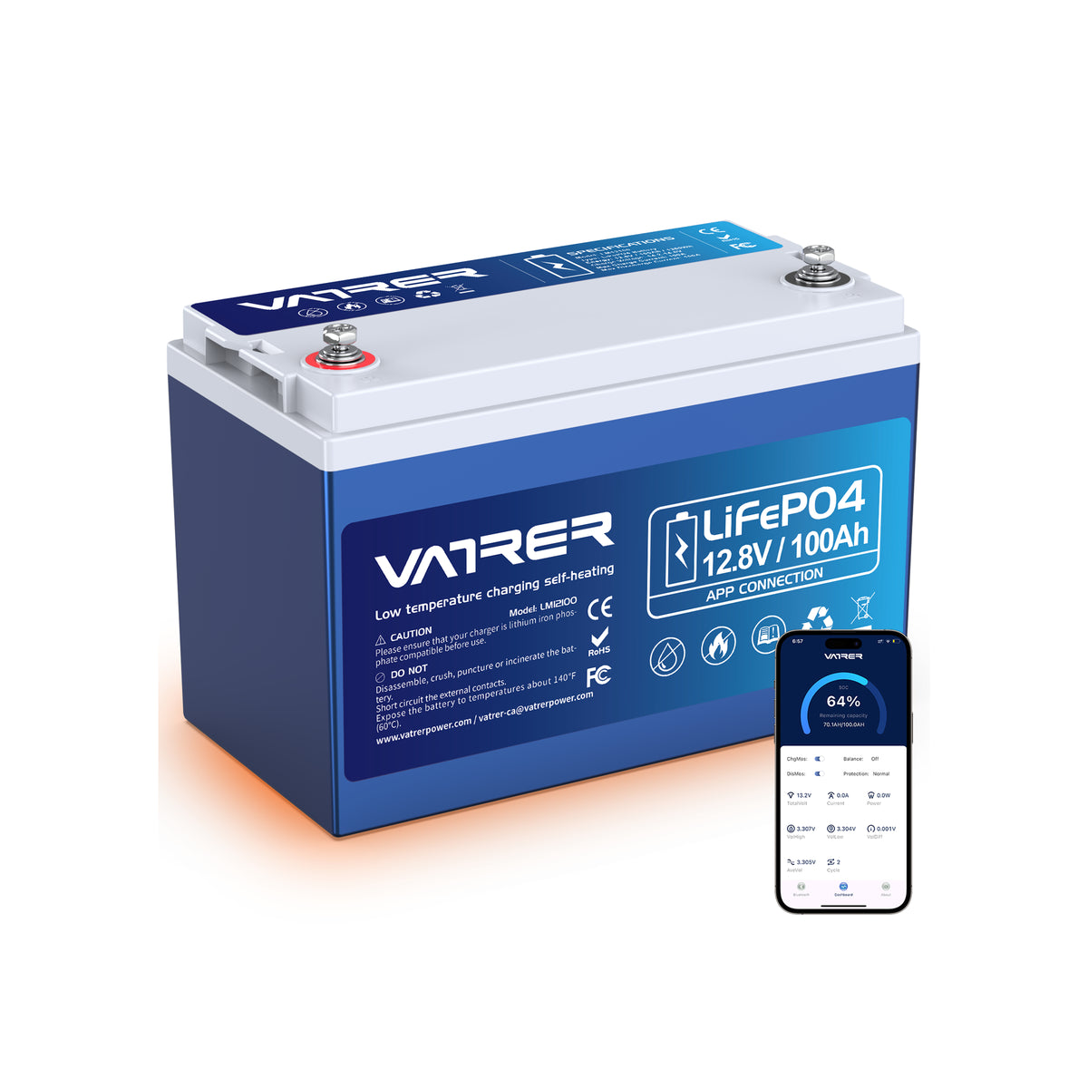 Vatrer 12V 100AH LiFePO4 Heated Lithium Battery with Bluetooth 11