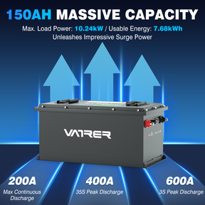 Vatrer 48V 150Ah 高容量リチウム ゴルフ カート バッテリー、200A BMS、7680Wh、最大 10.24kW 出力 8