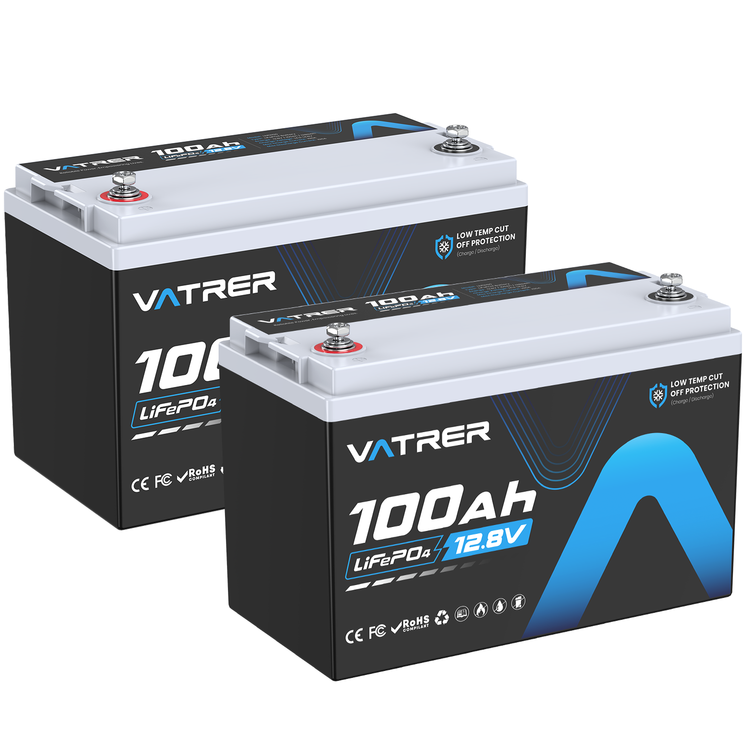 Vatler 12V 100Ah LiFePO4 リチウム電池、低温カットオフ &amp; 100A BMS 内蔵 12