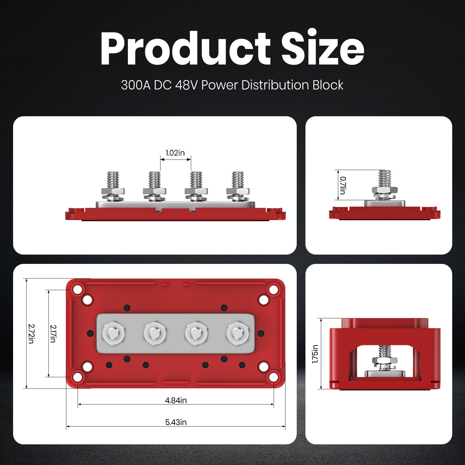 Vatrer Electrical Bus Bars, Nickel Plated and Copper 300A DC 48V Power Distribution Bar DE 13