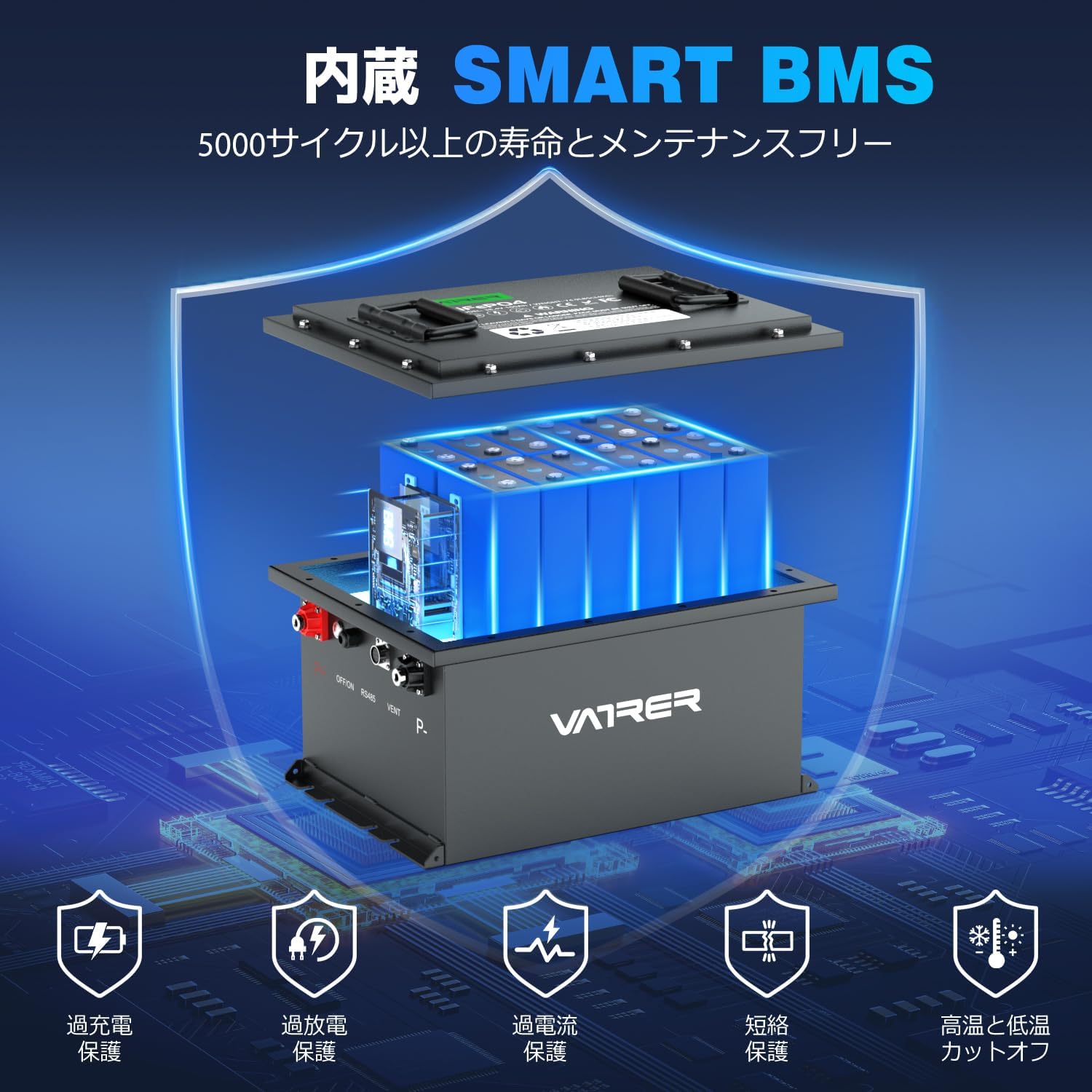 Vatrer 36V 105AH リチウム ゴルフ カート バッテリー、200A BMS、4000+ サイクル、最大 7.68kW 出力リチウム バッテリー JP  12