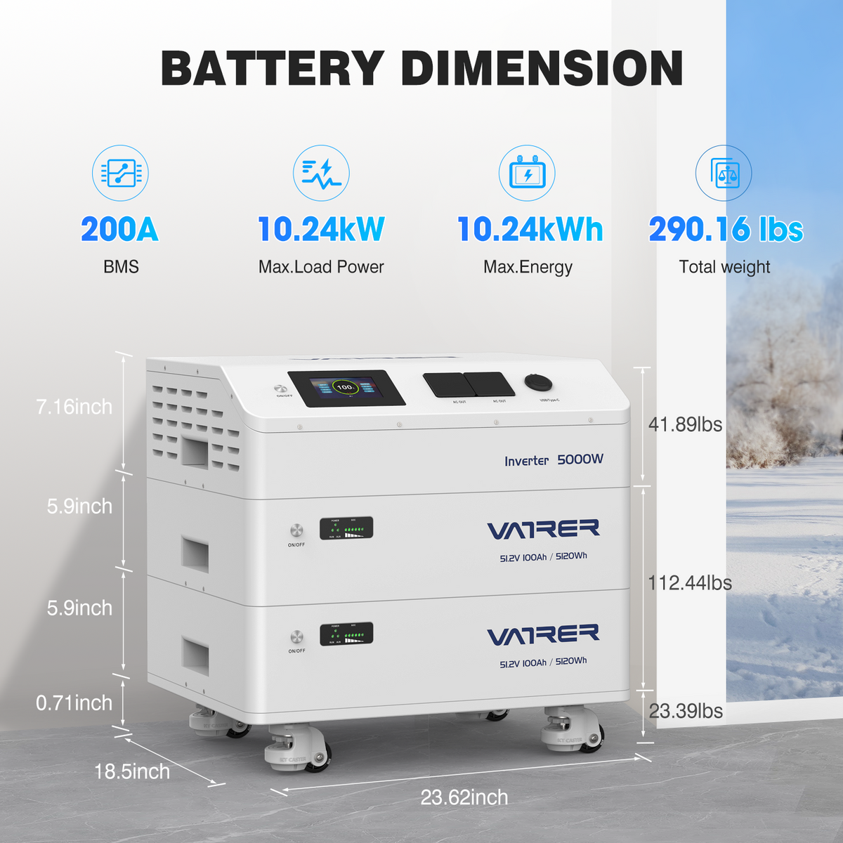 48V 100Ah Stacked 2 Cells Modular Battery Pack dimension 11