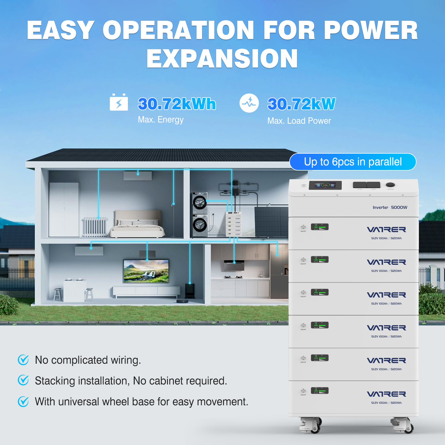 48V 100Ah Stacked Cells Modular Battery Pack expansion 12