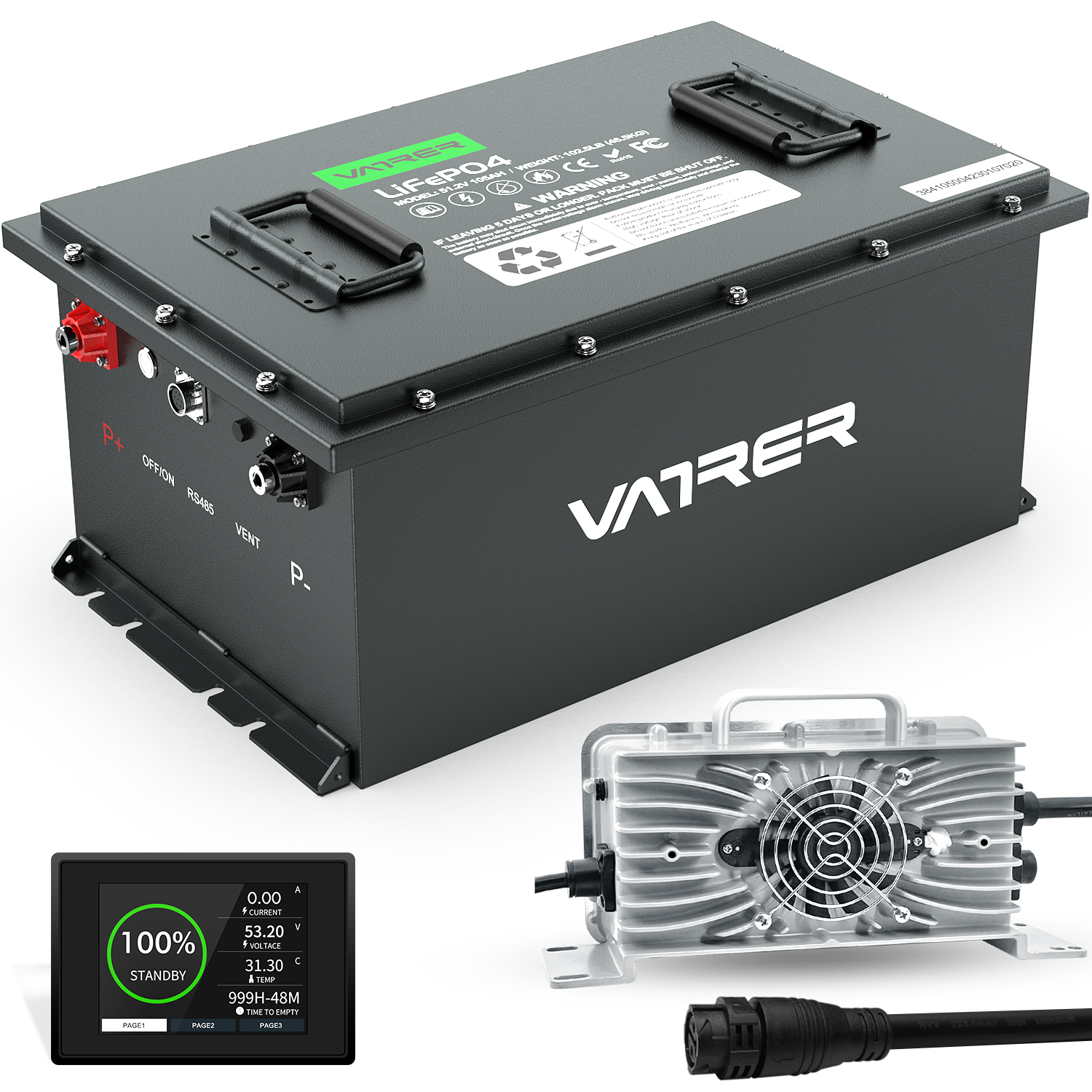 Vatrer 48V 105AH リチウム ゴルフ カート バッテリー、200A BMS、4000+ サイクル LiFePO4 バッテリー、最大 10.24kW 電力 JP  12