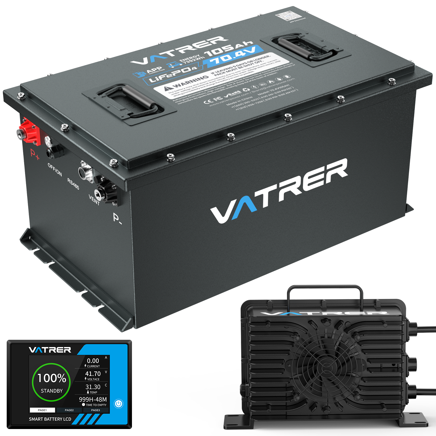 Vatrer 72V 105AH Golf Cart Batteries for GEM 12