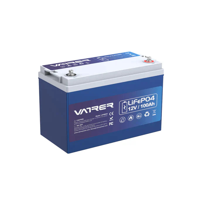 Vatrer 12V 100Ah LiFePO4 Lithium Battery with Low Temp Cutoff & Bluetooth JP 6