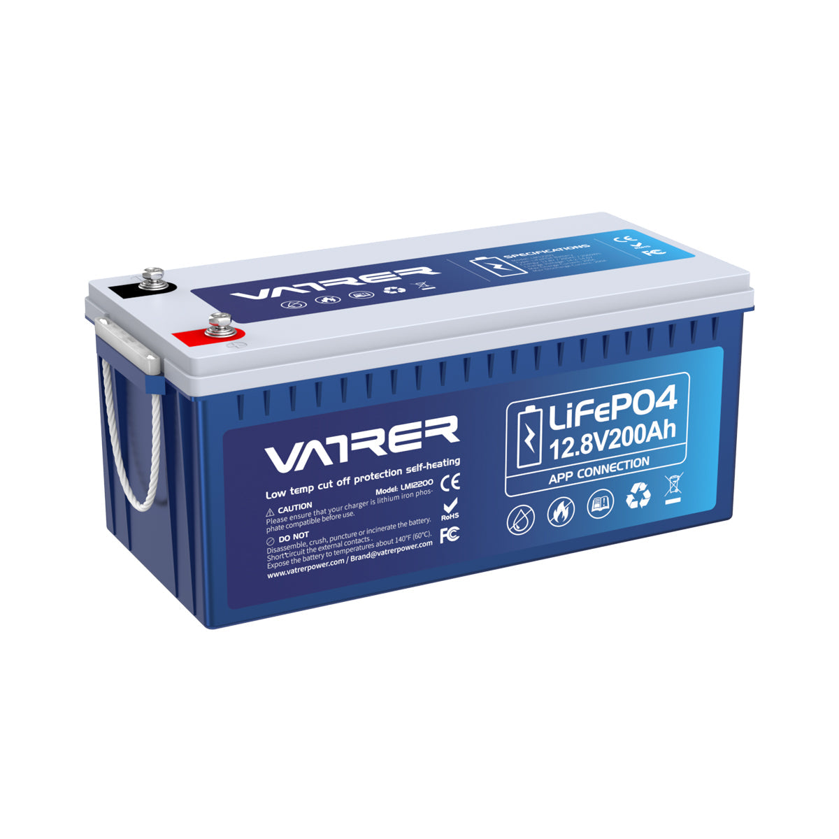 Vatrer 12V 200Ah Bluetooth LiFePO4 Selbsterhitzende Lithiumbatterie 200A BMS EU