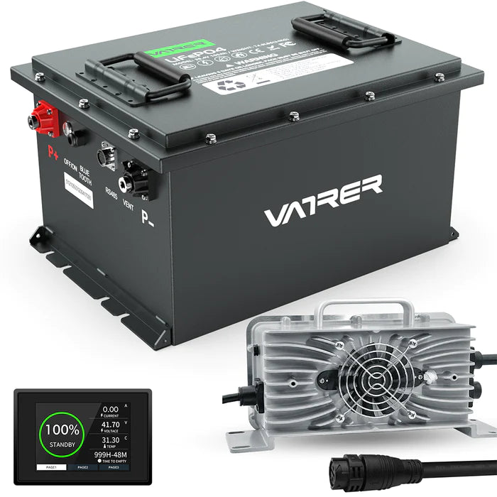 Vatler 36V 105AH LiFePO4 ゴルフカートバッテリー、内蔵 200A BMS、4000+ サイクル、最大 7.68kW 出力の充電式リチウム電池