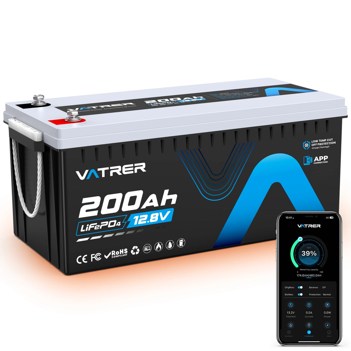 Vatrer 12V 200Ah Bluetooth LiFePO4 Self-Heating Lithium Battery 200A BMS EU 11