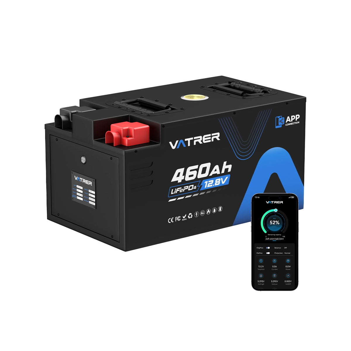 Vatrer 12V 460AH 250A BMS Low Temp Cutoff LiFePO4 RV Battery Bluetooth Version DE 11