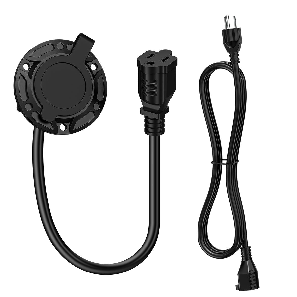 125V 15A AC Port Plug (with 42cm/16.54in Integrated Extension Cord and Water-Resistant Cap) & Power Extension Cord (3m/9.84ft), Power Inlet Socket Electrical Outlet Receptacle 11