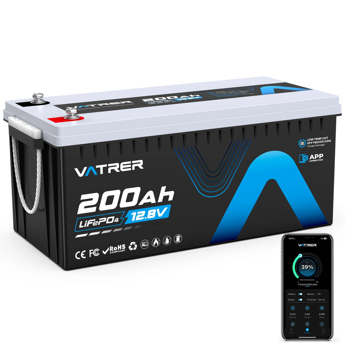 Vatrer 12V 200Ah Plus Lithium Battery with Bluetooth 200A BMS EU 11