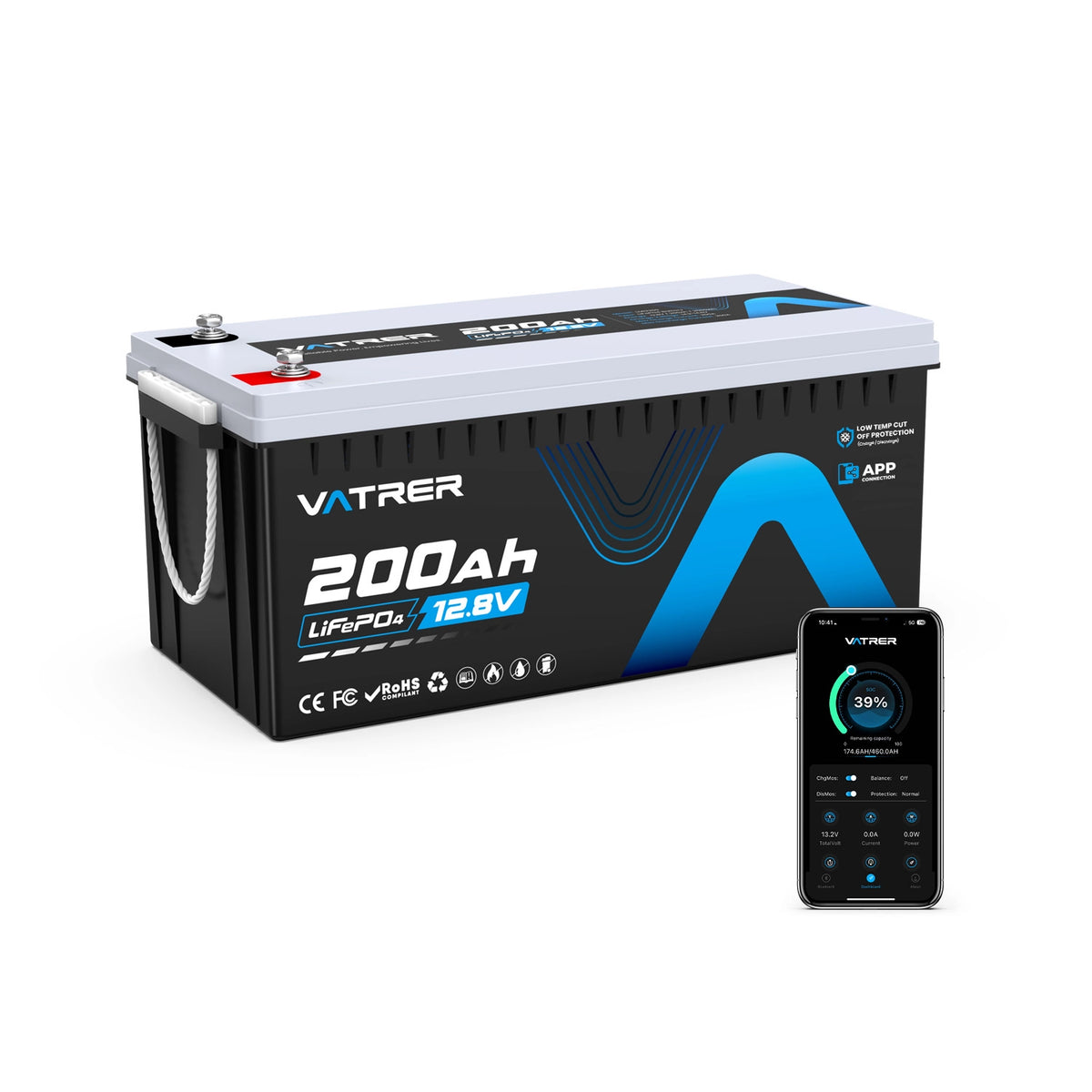 Vatrer 12V 200Ah Plus Lithium Battery with Bluetooth 200A BMS EU 11