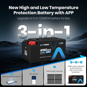 Vatrer 12V 230AH 200A BMS Low Temp Cutoff LiFePO4 RV Battery Bluetooth Version 8