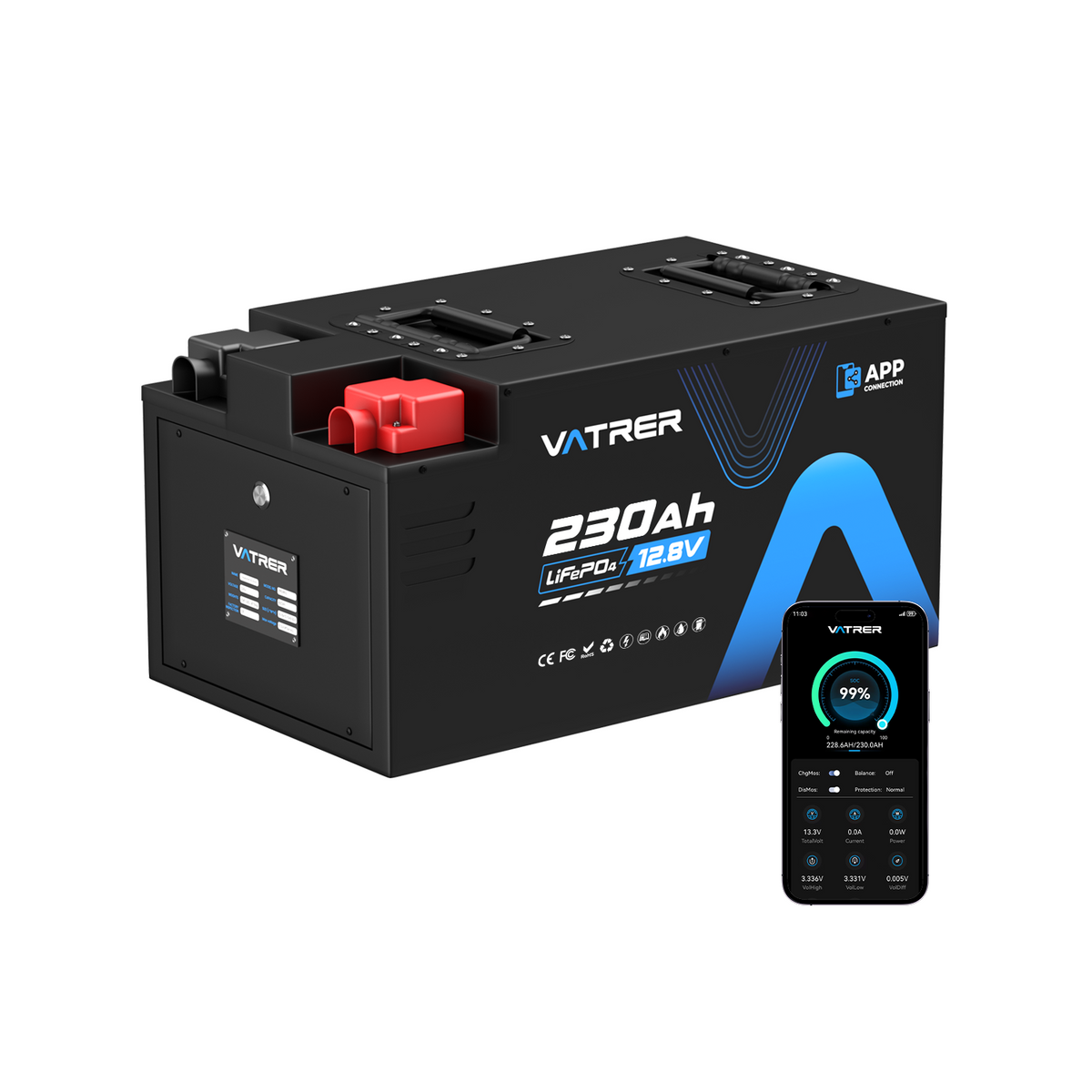 Vatrer 12V 230AH 200A BMS Low Temp Cutoff LiFePO4 RV Battery Bluetooth Version 11