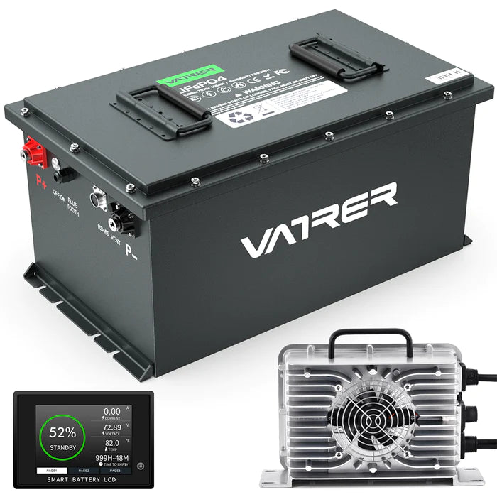 Vatler 72V(70.4V) 105AH LiFePO4 ゴルフカートバッテリー、内蔵 200A BMS、4000+ サイクル充電式リチウムバッテリー、最大 14.08kW 出力