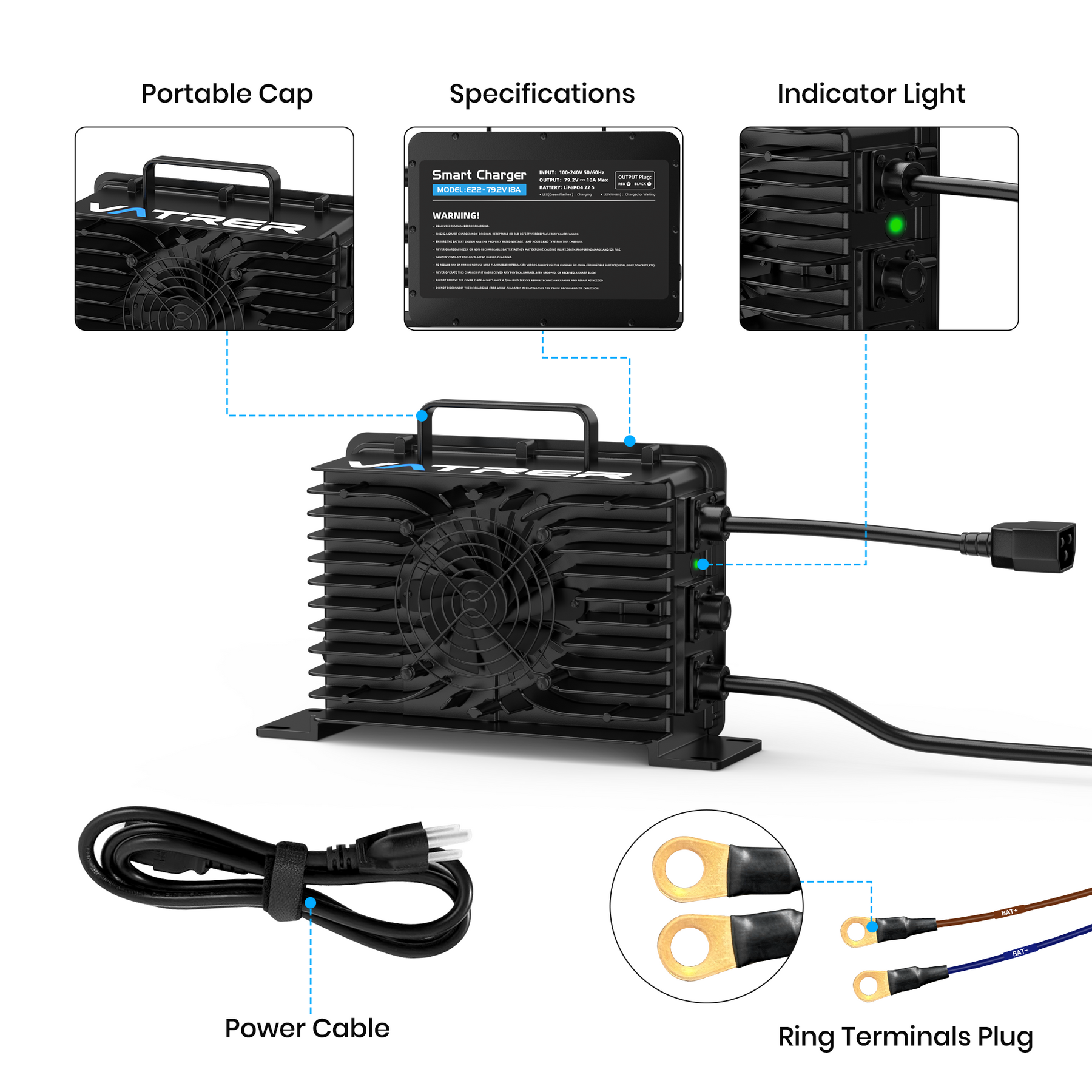 79.2V 18A Smart AC-DC 72V Golf Cart Lithium Battery Charger 15