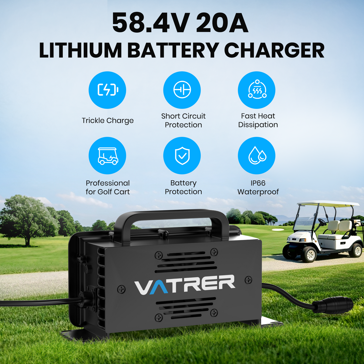 58.4V 20A Smart AC-DC 48V Golf Cart Lithium Battery Charger CA 11