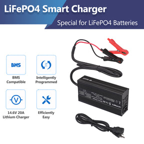 Chargeur de batterie AC-DC intelligent 14,6 V 20 A, chargeur de batterie LiFePO4 pour batterie lithium fer phosphate 12 V 8