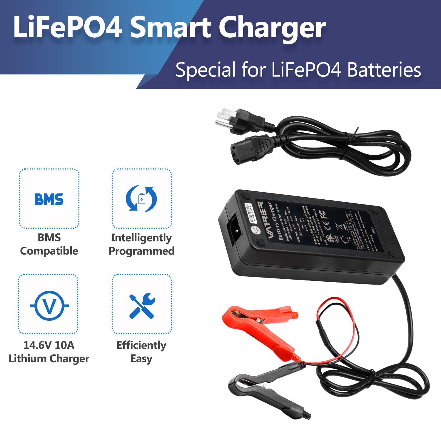 Chargeur de batterie AC-DC intelligent 14,6 V 10 A, chargeur de batterie LiFePO4 pour phosphate de fer au lithium 12 V 12