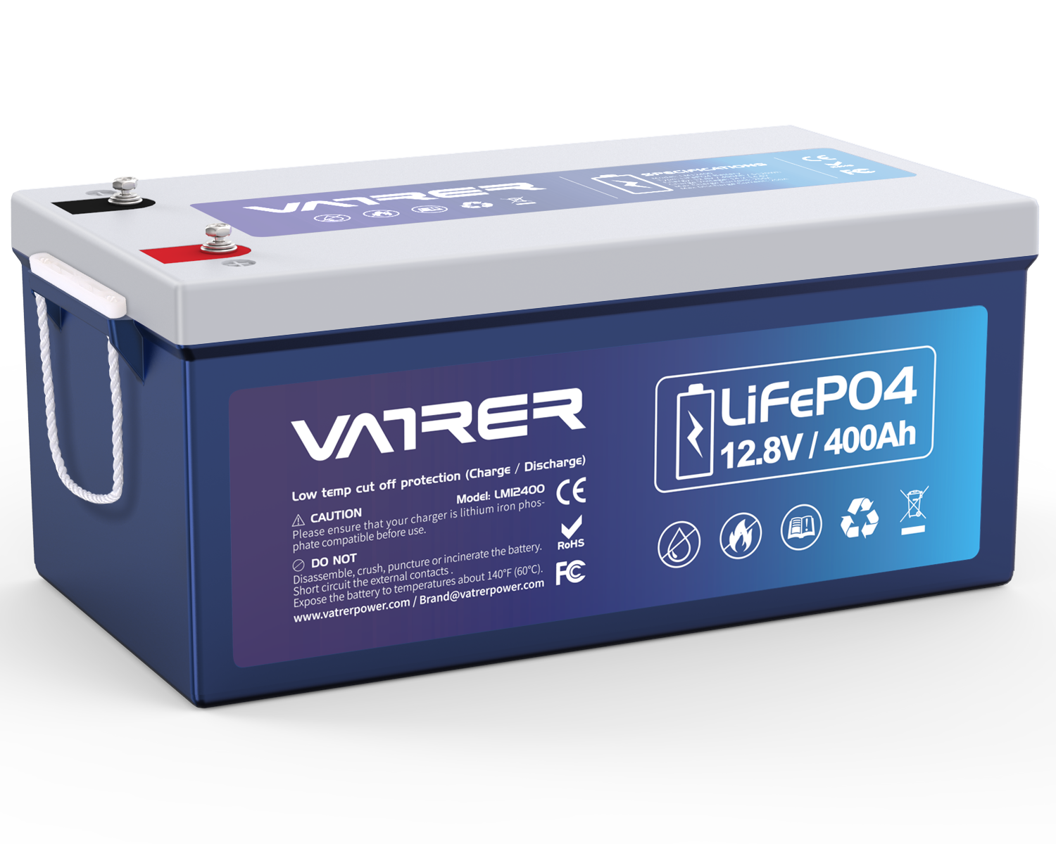Batterie au lithium 12 V 400 Ah LiFePO4, intégrée 250 A BMS - Coupure basse température. 12